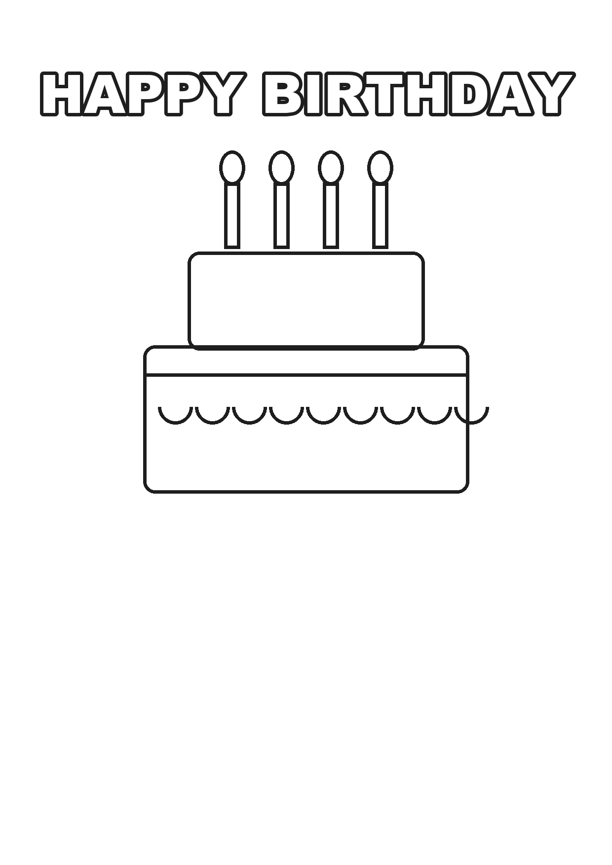 Printable happy birthday cake coloring page