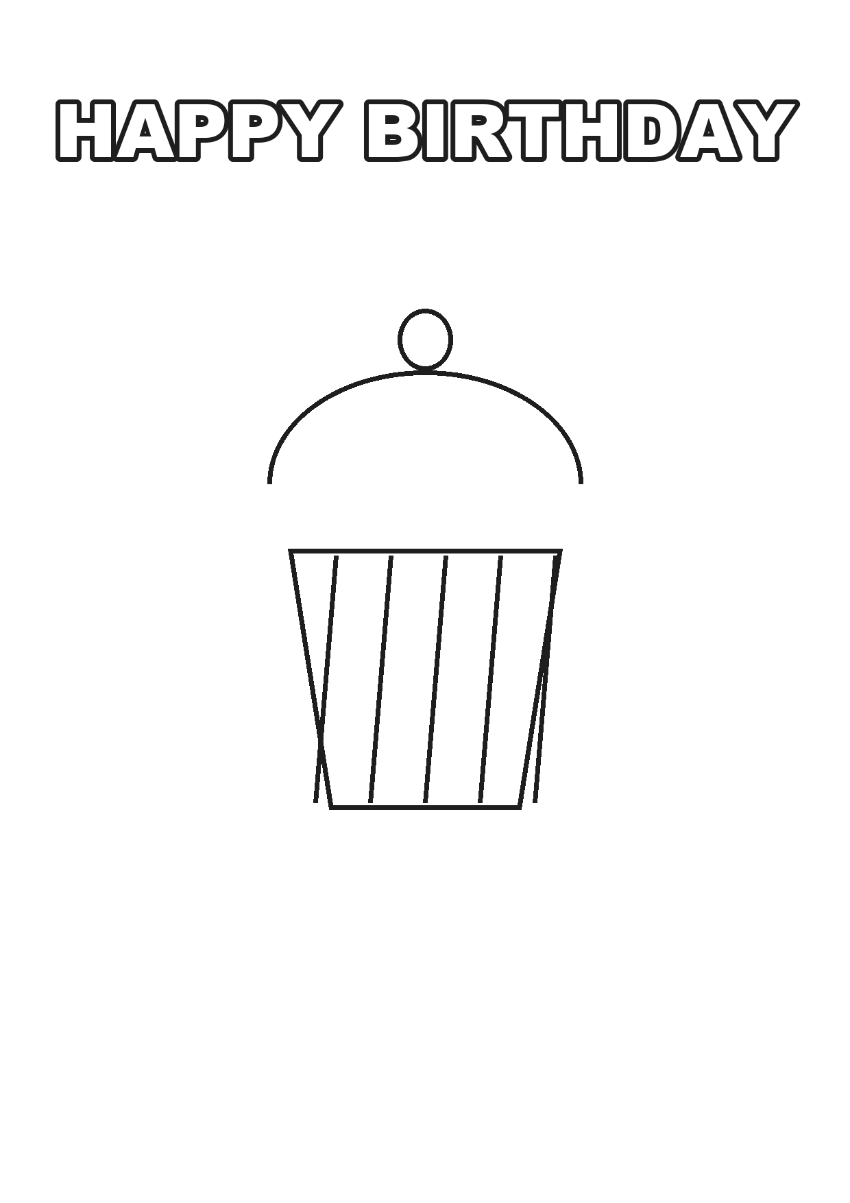 Printable happy birthday cupcake coloring page