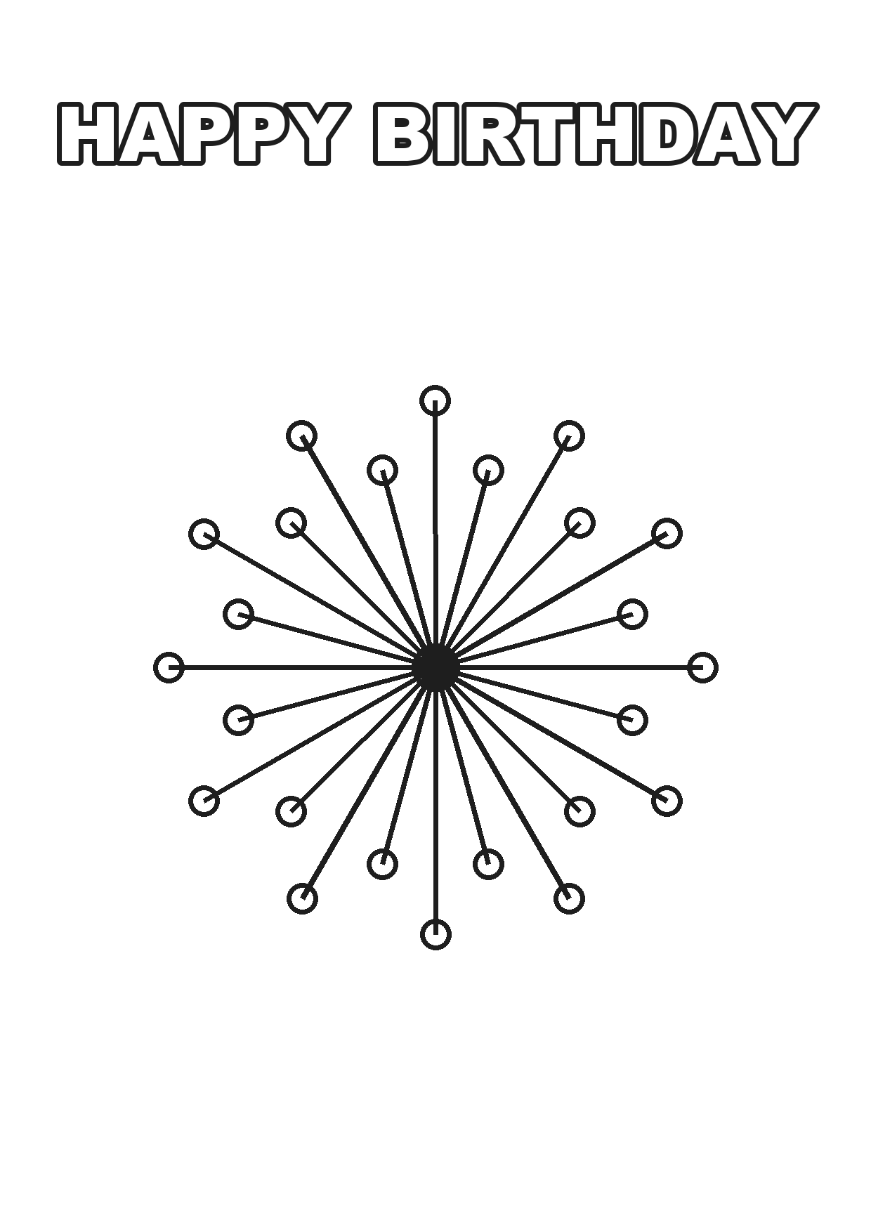 Printable happy birthday firework coloring page